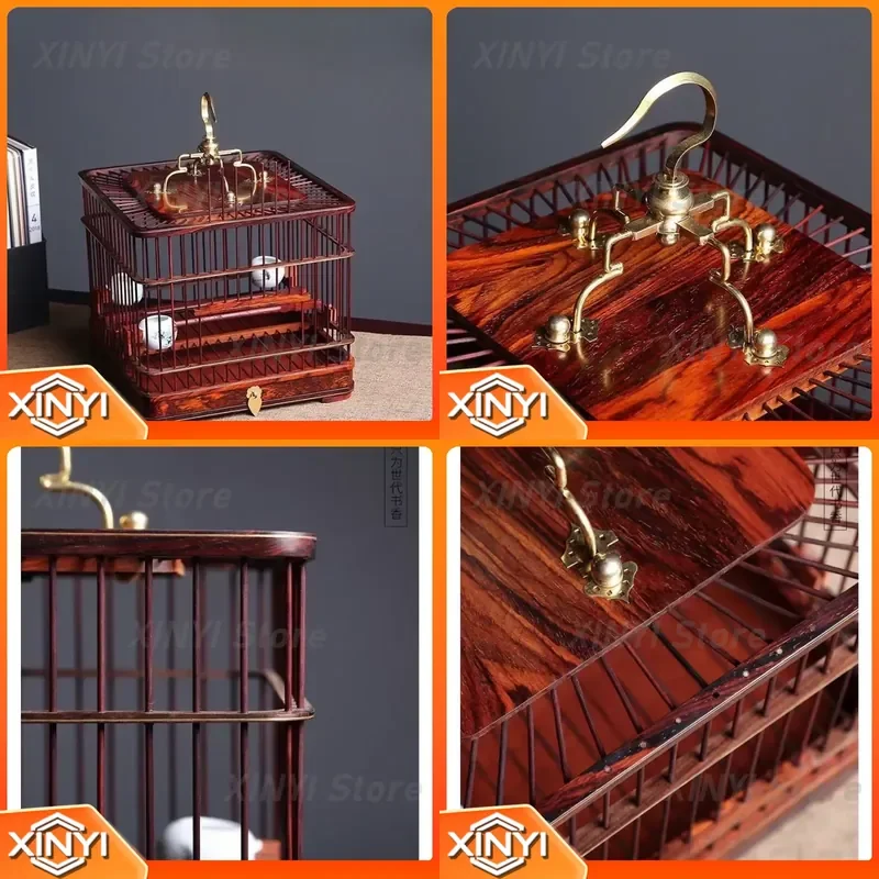 for Big Red Rosewood High Grade Square Mahogany Bird Cage Red Shellfish Embroidered Eye Square Cage Drawer Set