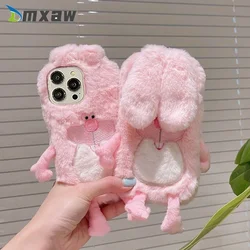lovely Plush Fur Bucktooth Rabbit Case For Samsung Galaxy S23 S22 S21 S20 Ultra FE S10 S9 S8 Plus 10E Warm Cute Fluffy Case