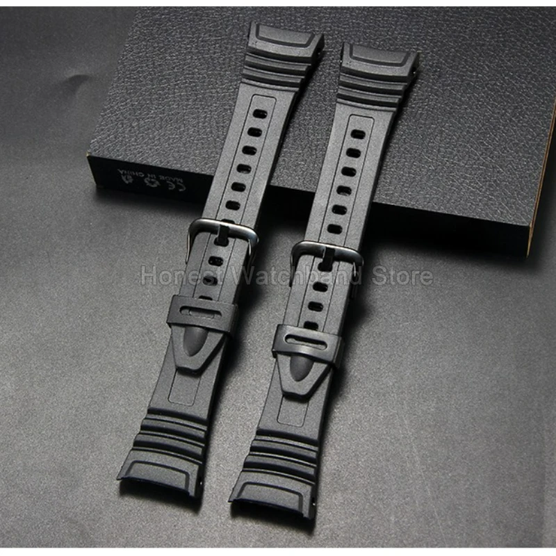 For Casio W-96H Special Interface Stainless Steel Buckle Sweat-Resistant Silicone Watch Strap Black Flexible Comfortable Durable