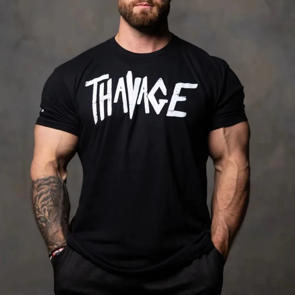 Fitness Thavage Men's Cotton Six Crown Chris Classical King of Bodybuilding Olympic Champion Gym Training Short Sleeves Cbum Tee