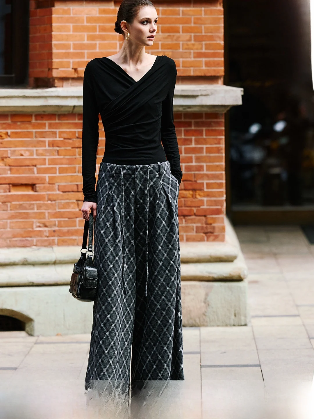 

Luna7xi Korean Style High Waist Plaid Casual Pants Women Early Spring Loose Wide Leg Long Trousers Comfortable Straight Cut