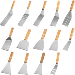 Wooden Handle Steak Cooking Spatula Pizza Shovel Pancake Beef Turner Scraper BBQ Utensils For Kitchen Dough Cutter Baking Tools