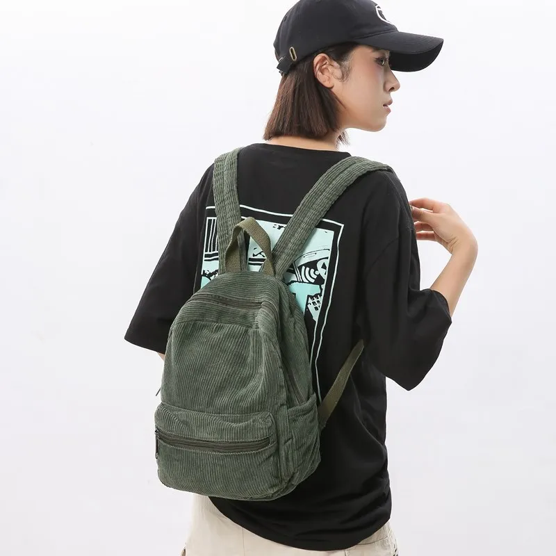 

New Trend Corduroy Women's Backpack Y2K Shoulders Bag School Knapsack Packbag Vintage INS Rucksack Travel Mochila Korean Bookbag