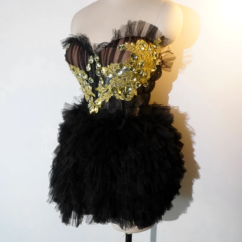 sparkly black sequins two pieces set for women party evening prom celebrate birthday photo shoot dress nightclub dance costume