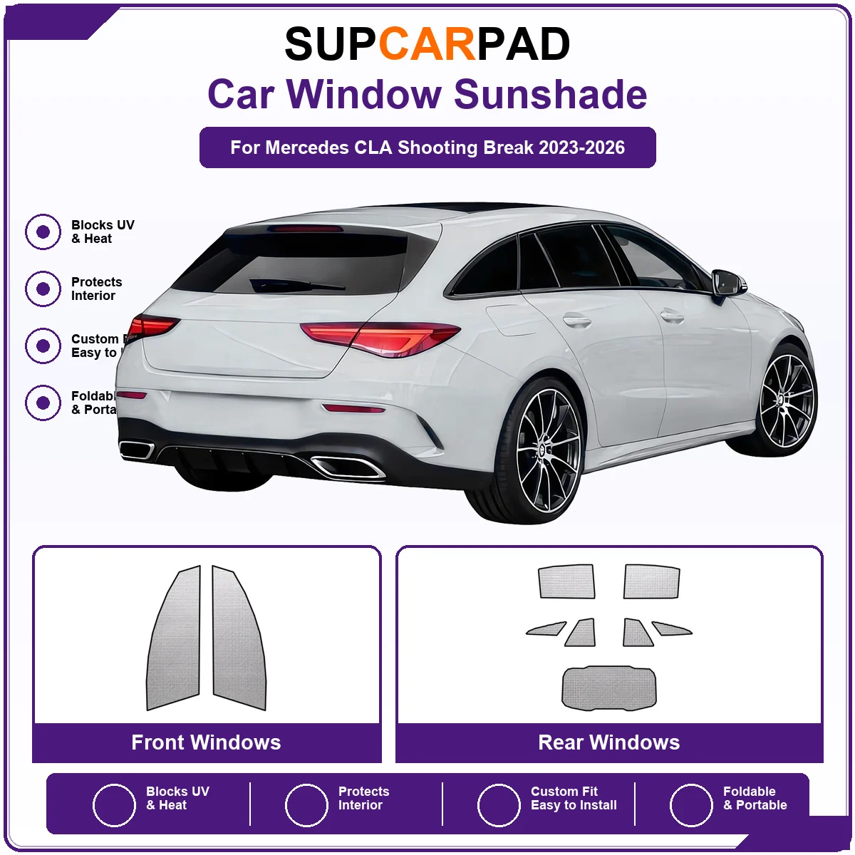 For Mercedes CLA Shooting Break 2023-2026 Pre‑Cut Auto Window Sunshade Anti‑UV Car Sun Visor Protector