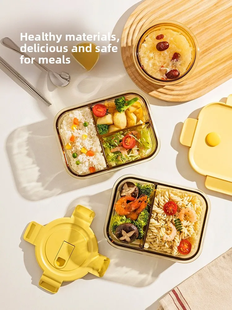 Modern Housewife Glass Lunch Box Microwave Heating Preservation Container Office Workers Meal Box with Rice Compartment view 2