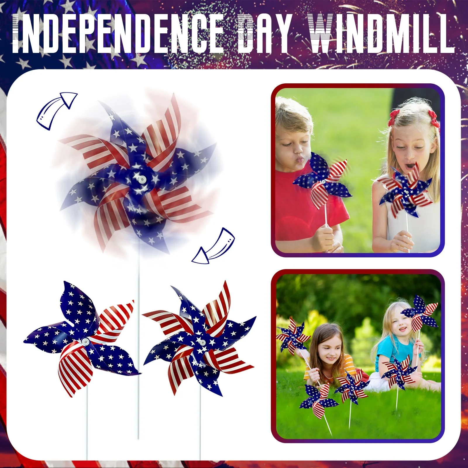 

12 Pack Pinwheels Patriotic Decorations Stick Wind Spinners With Stake For Independence Day Memorial Day Julys Of 4th Party