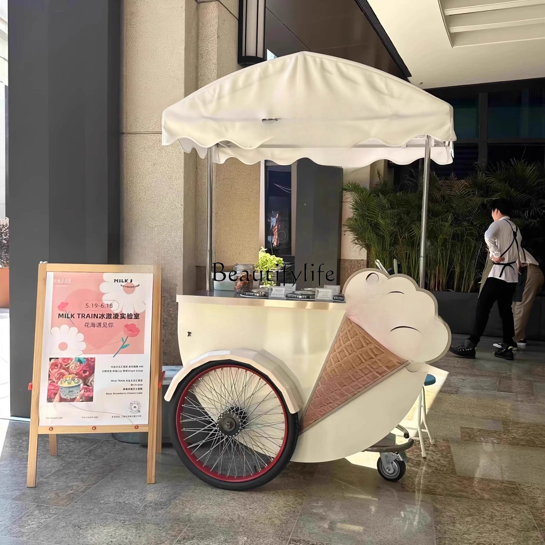 

Shopping mall store outdoor display cart movable hand push ice cream decoration market cart