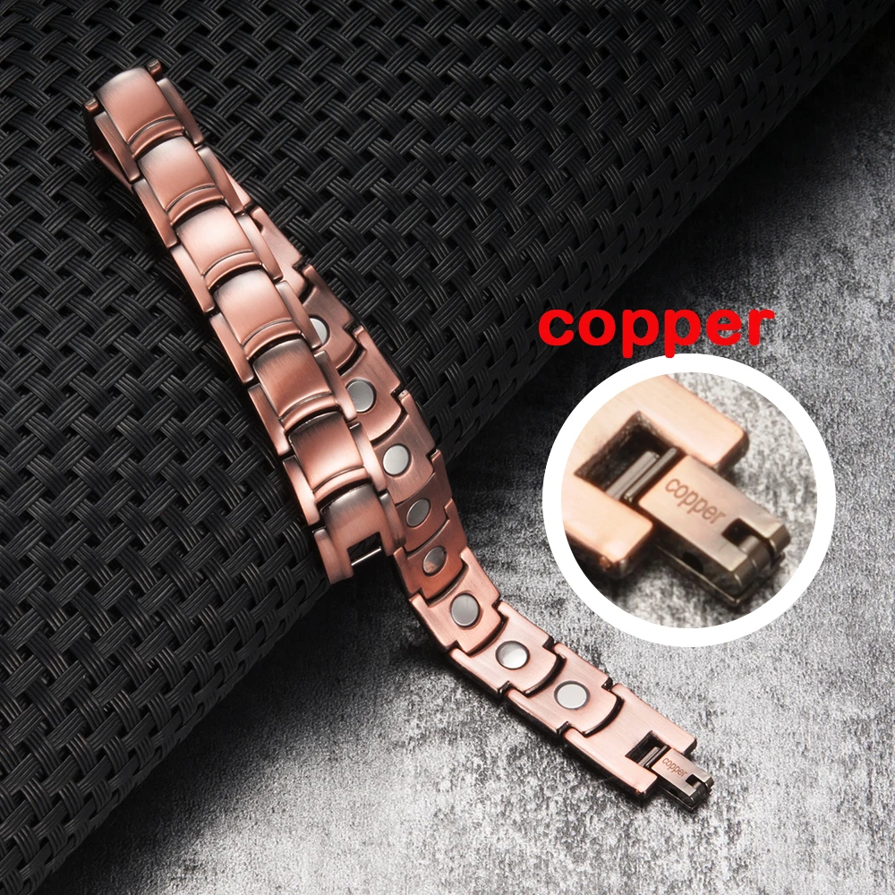 Vinterly Magnetic Pure Copper Bracelet Men 12mm Wide Wristband Metal Magnet Therapy Hand Chain Link Health Energy Male Jewelry