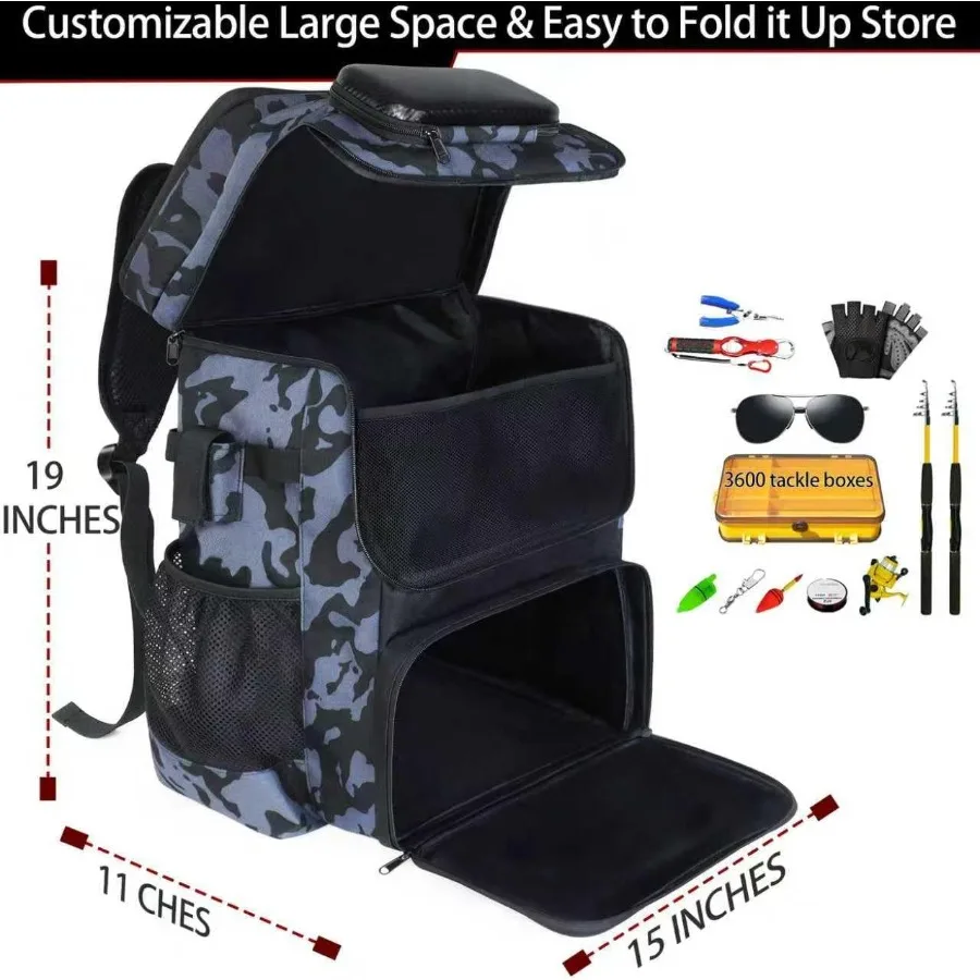 Mochila de pesca grande resistente al agua con soporte para caña y enfriador incorporado para aventuras con caña al aire libre bolsa de aparejos resistente