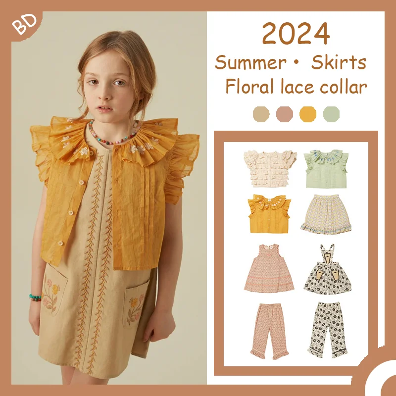 

2024 Children's Clothings New Summer Embroidery Girls' Blouse Dress Shirts Pants Skirts baby Kids holiday Clothes suts skirt set