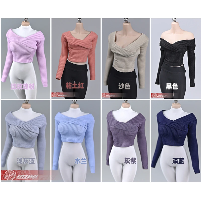 1/6 Sweater Thick Striped Wide-neck Off Waist Cross Neckline Collar Pullover Shirt Clothes for 12