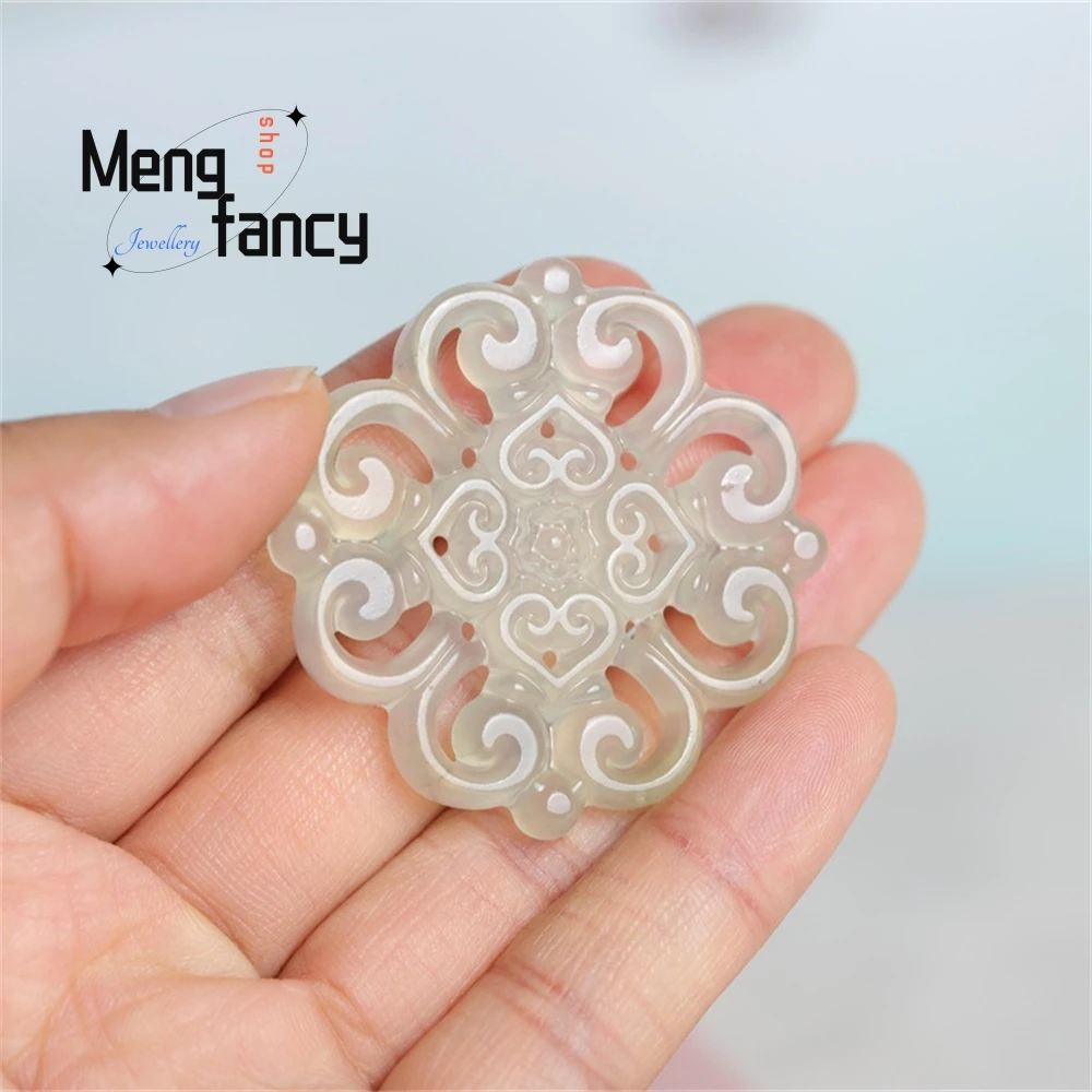 

Xiuyan Jade Four Seasons Ruyi Hollowed-out Carved Jade Pendant Jade Style Walking, Rocking Lapel Pendant Accessory Best Selling