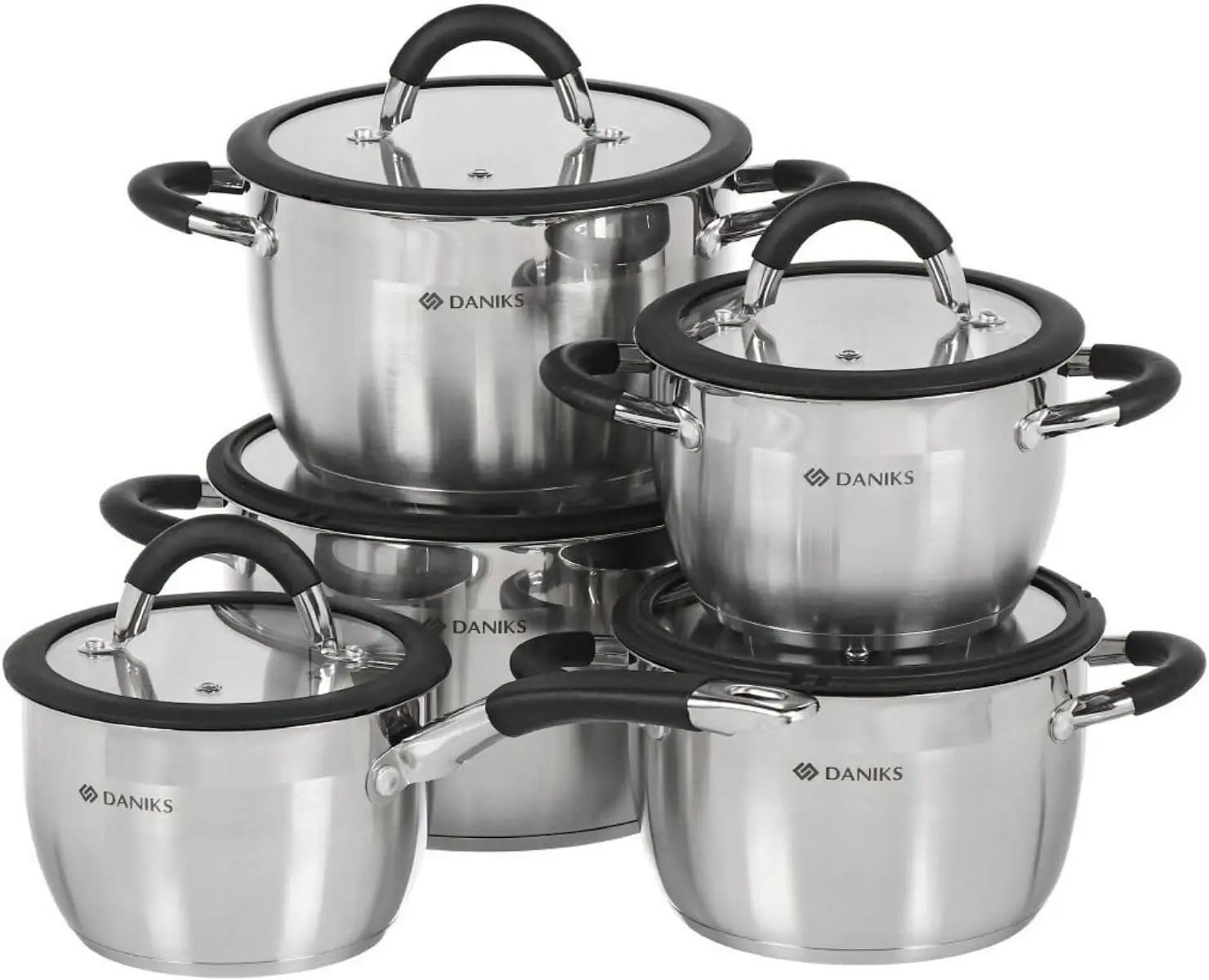 

Orlando 10-Piece Stainless Steel Induction Cookware Set - Dishwasher Safe Saucepan, Pots with Heatproof Handles, Glass Lids, Mea
