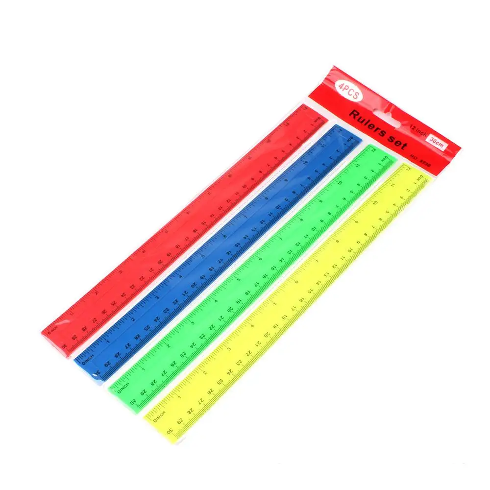 4pcs Color Clear Plastic Ruler 30cm Standard/Metric Ruler Ruler Measuring Tool Creative Student School Office Stationery Supplie