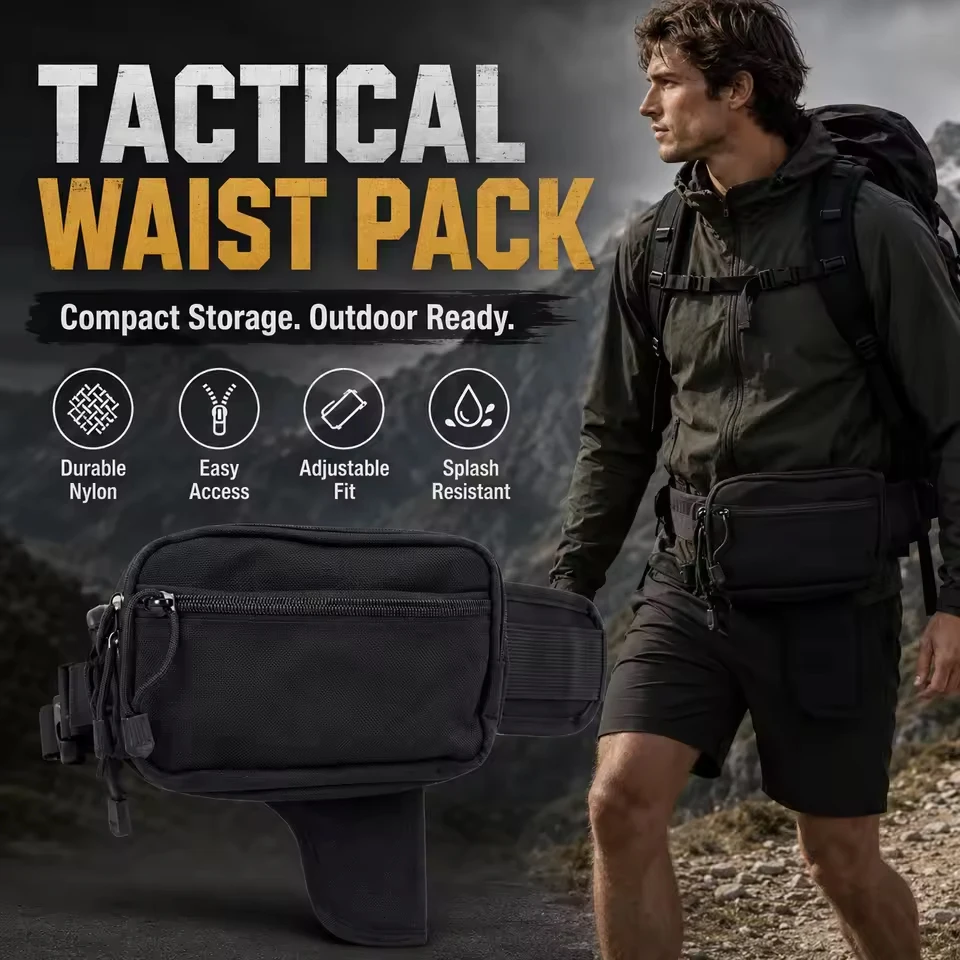 Oxford Cloth Waterproof Men's Waist Bag Outdoor Tactical Bag Adjustable Tactical Belt Bag for Hunting Camping Running Riding