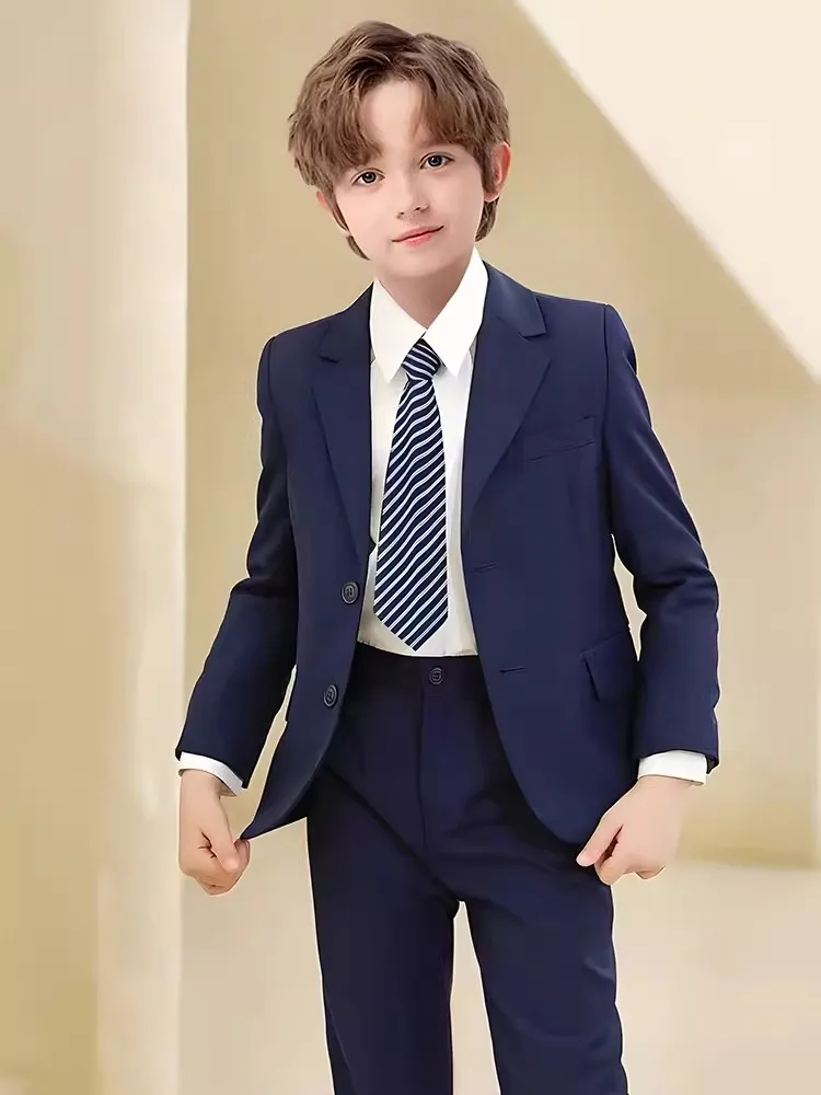 Children Black Wedding Suit Teenager Kids Piano Ceremony Tuxedo Dress Flower Boys Photograph Blazer Party Performance Costume