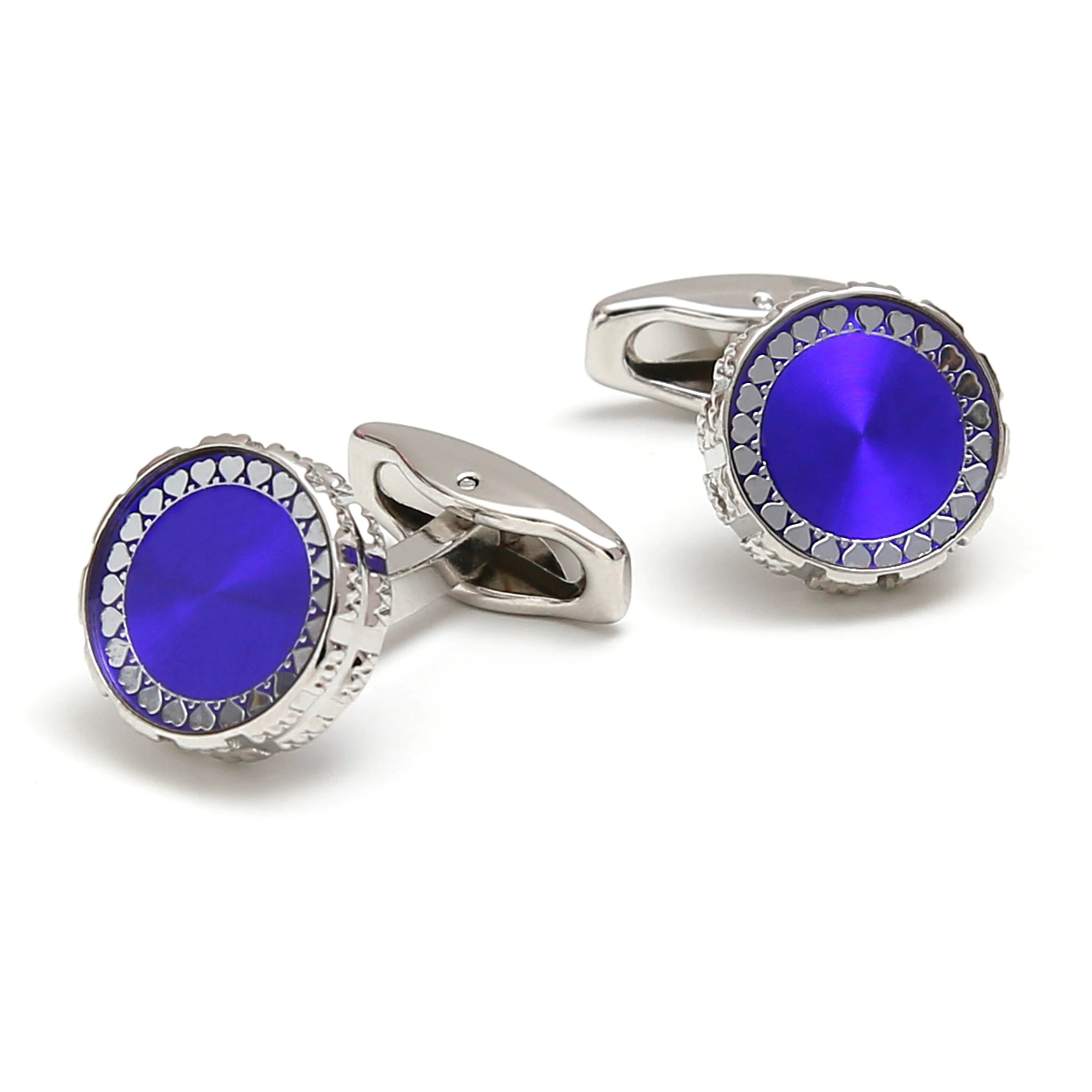 

Cufflinks for Men TOMYE XK25031 Cute Silver Heart-shaped Pattern on Blue Background Round Copper Dress Shirt Cuff Links Jewelry