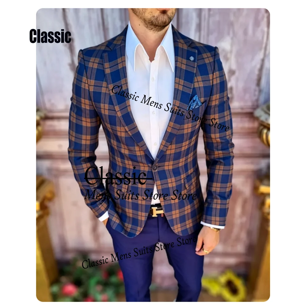 Handsome Plaid Suit Set 2 Pieces For Men Business Outfit Single Breasted Men's Slim Fit Suits Wedding Groom Sets Customized