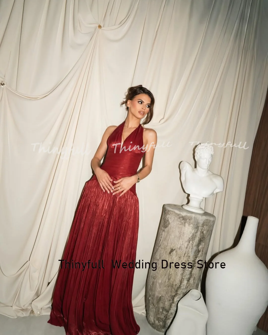 Thinyfull A-line Sleeveless Prom Dresses 2026 Halter Shiny Satin Evening Gown Long Party Dress Robes De Soirée Customized view 4
