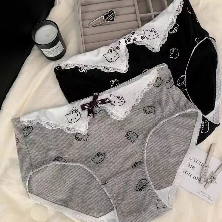 

New Hello Kitty Academy Japanese Girls Cute Sweet Underwear Pure Cotton Crotchless Triangle Pants Girl Gift