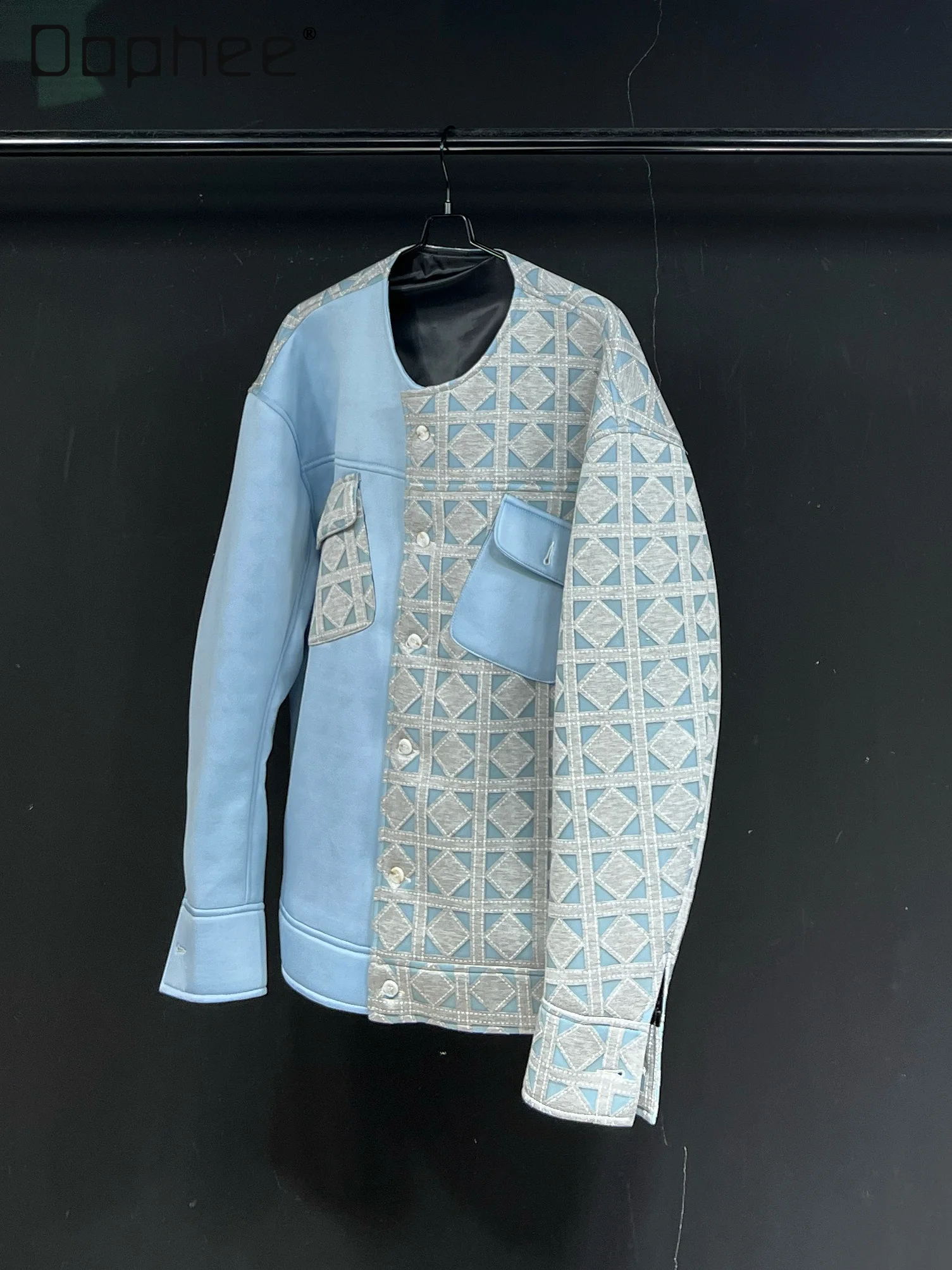 Chinese Style Splicing Printing Crew Neck Single-breasted Jacket Spring Summer New High-end Temperament Loose Casual Jacket Top