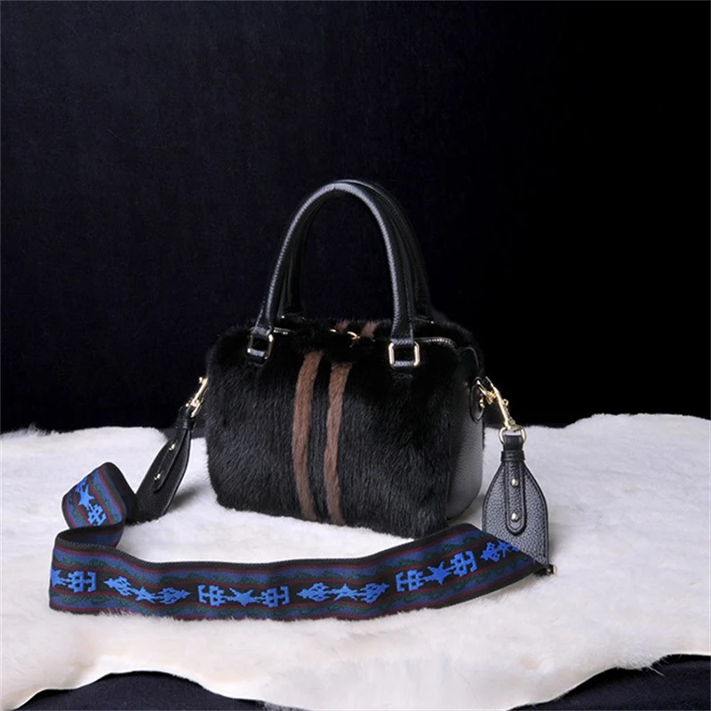 2023 Women's Luxury Fur Handbag Natural Mink Fur Shoulder Bag Real Cowhide Handle Winter Large Capacity Handbag