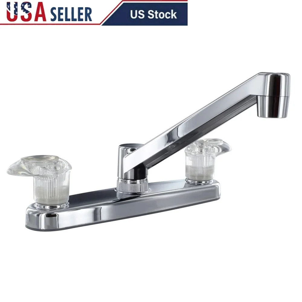 

Смеситель для кухни с двумя ручками, 8-дюймовый стандартный излив, хромированный регулируемый рычаг, безмойный клапан с 2 отверстиями, расход 2,2 галлона в минуту