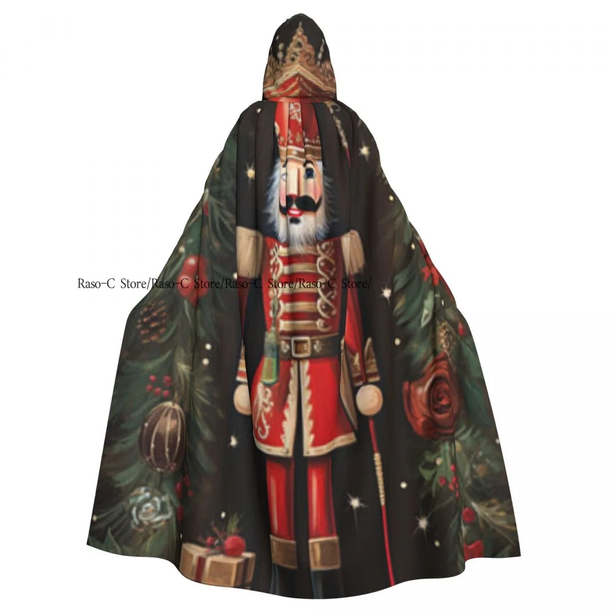 Unisex Adult Classic Nutcracker With Xmas Greenery Leaves Cloak with Hood Long Witch Costume Cosplay