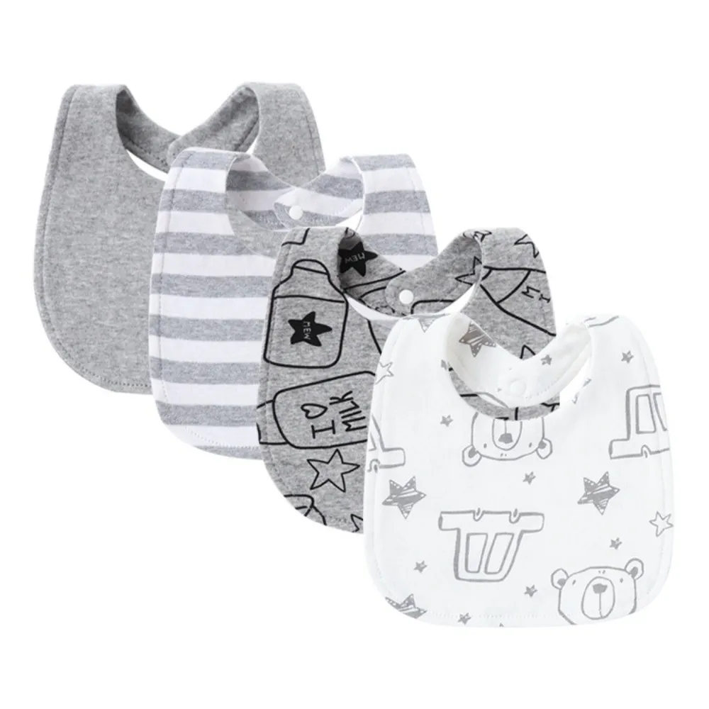 

4Pcs High Quality Cotton Baby Bib Cartoon Print Double Layers Saliva Towels Bibs Set Infant Accessories