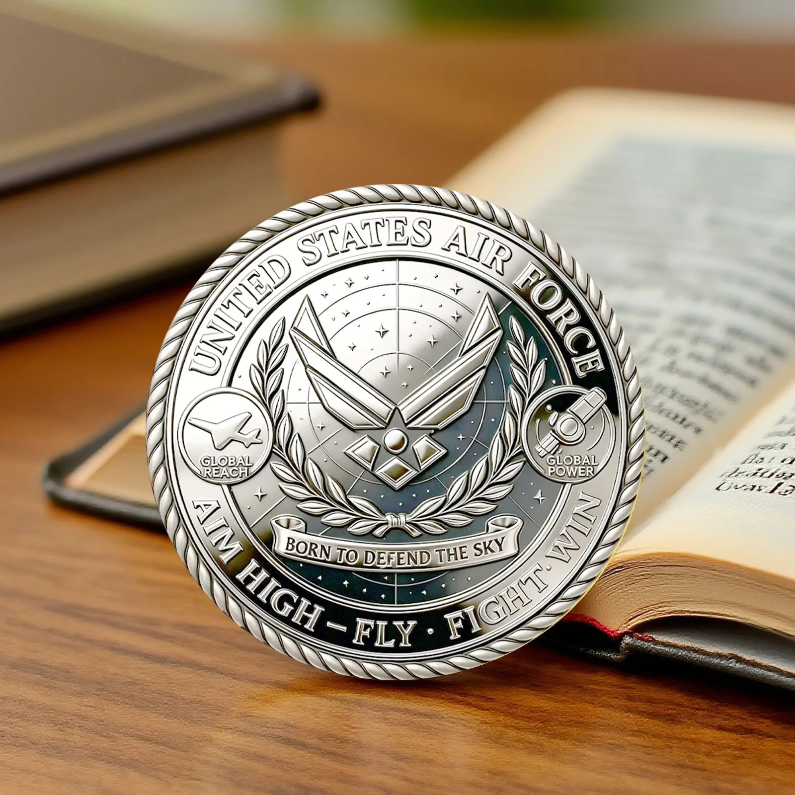 2D UV Air Force 80th Anniversary Souvenir Coin The Sky Pilot Fighter Jet Silvry Plated Commemorative Coin Home Decoration view 4