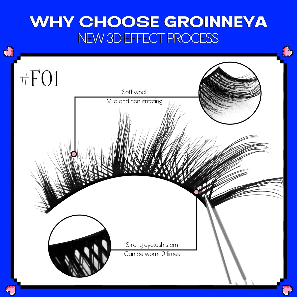 GROINNEYA Cat Eye Lashes Faux Mink Eyelashes Winged End Eye Elongated Eyelashes Cross Wispy Full Strip Lashes Eyelash Extension