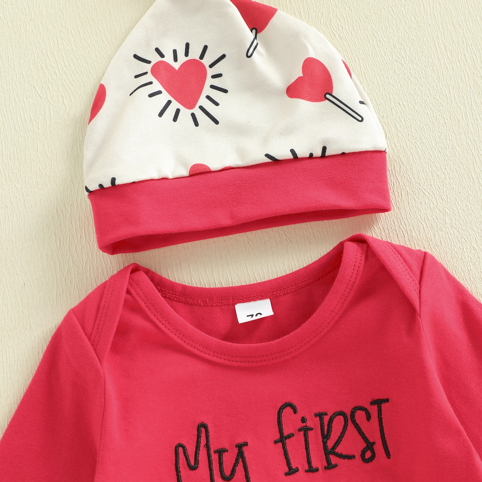 

My First Valentines Baby Boy Outfit Lover Boy Long Sleeve Romper Pants Hat Newborn Infant Clothes Outfits