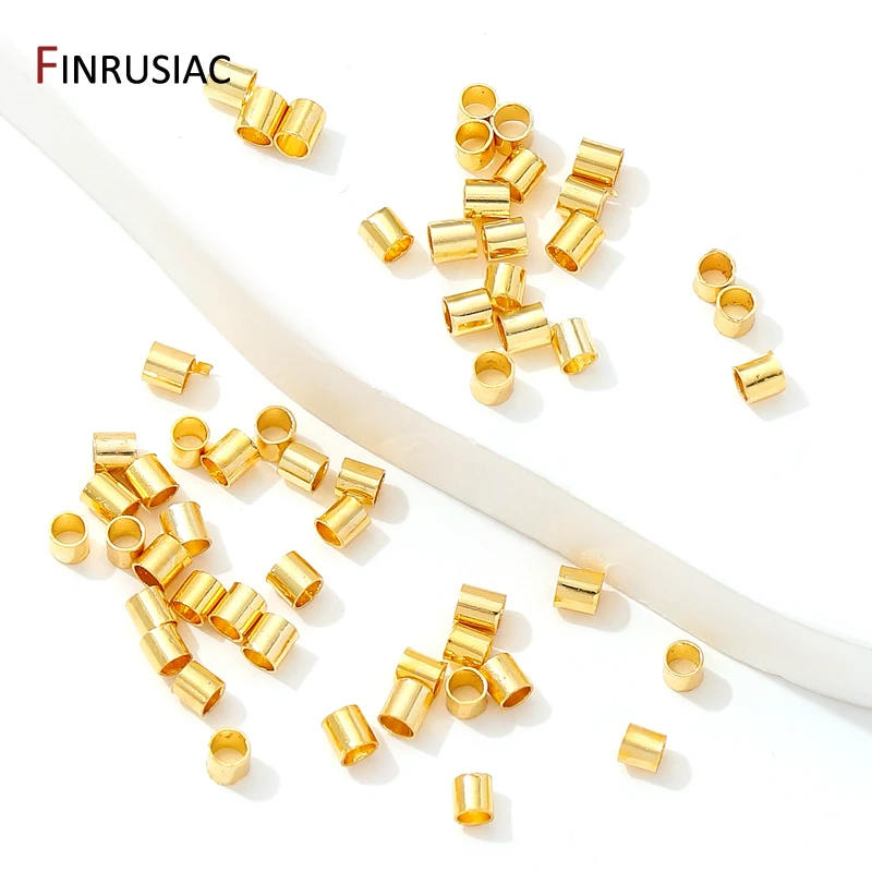 18K Gold Plated Brass Tube Crimp End Beads,2/2.5mm Stopper Spacer Beads For DIY Necklace Bracelet Making Findings Supplies