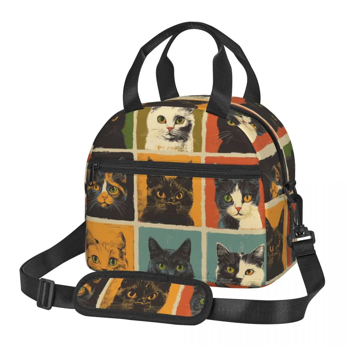 

Cartoon Cat Lunch Bag Large Insulated Lunch Boxes with Adjustable Shoulder Strap for Women Kids Work Trip