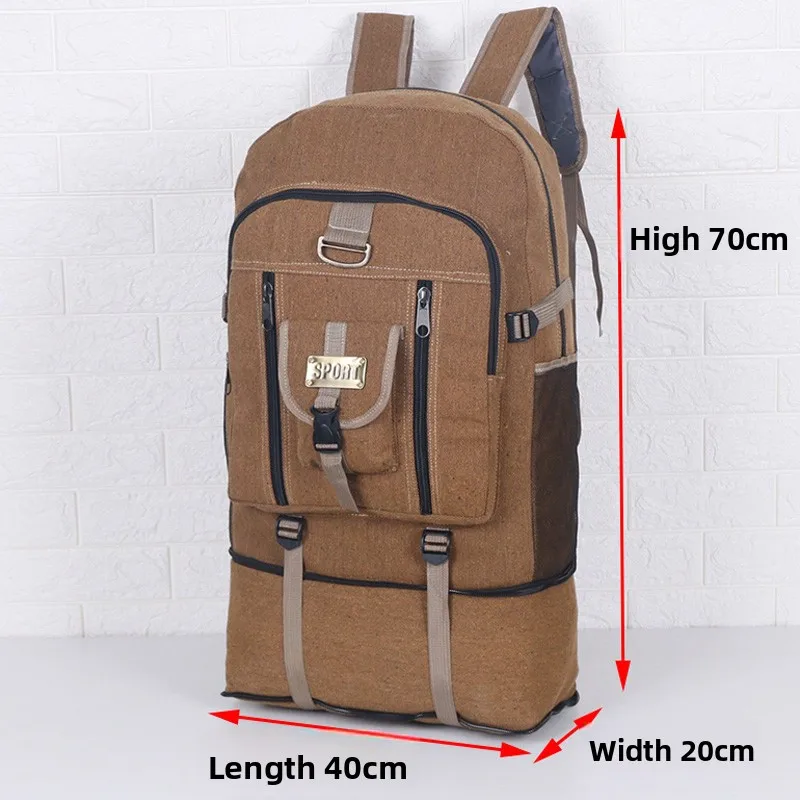 حقيبة ظهر كبيرة السعة للتسلق في الهواء الطلق سعة 00 لتر، حقيبة قماشية سميكة للرجال لمواقع البناء والسفر بأسلوب فني عتيق