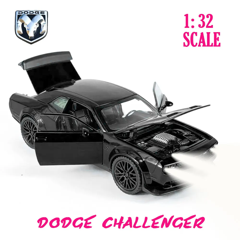 

Dodge Challenger 1:32 Diecast Pullback Muscle Car Model Repilca with Light Sound Scale Alloy Miniature Kid Boy Xmas Gift Toy