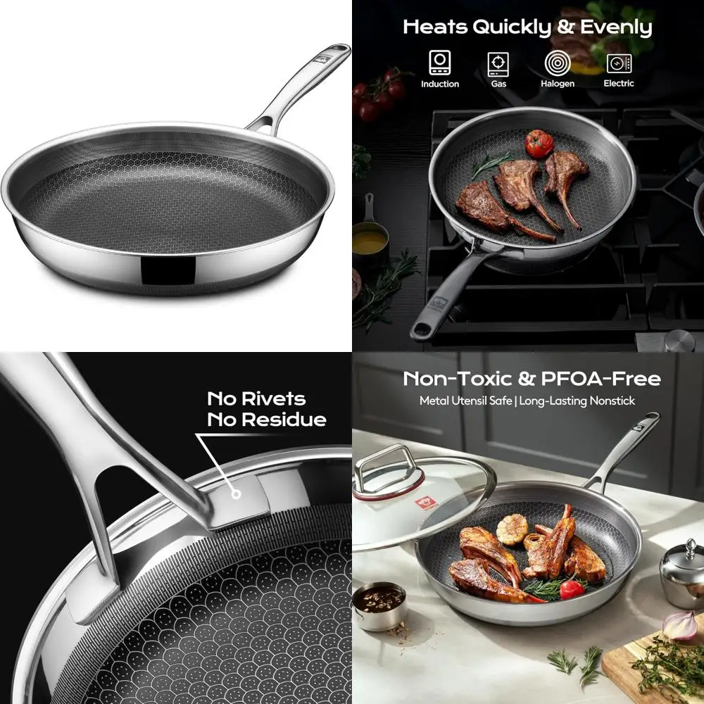 

Nonstick 12 Inch Frying Pan - Stainless Steel Skillet, Oven and Dishwasher Safe, Induction and Gas Stove Compatible, Non-Toxic C