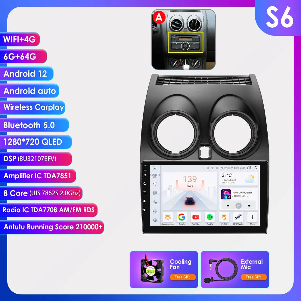 Autoradio Android Auto voor Nissan Qashqai J10 2006 - 2013 Draadloze Carplay Multimedia Speler GPS Stereo Audio 2Din Intelligente systemen RDS SWC 4G WIFI