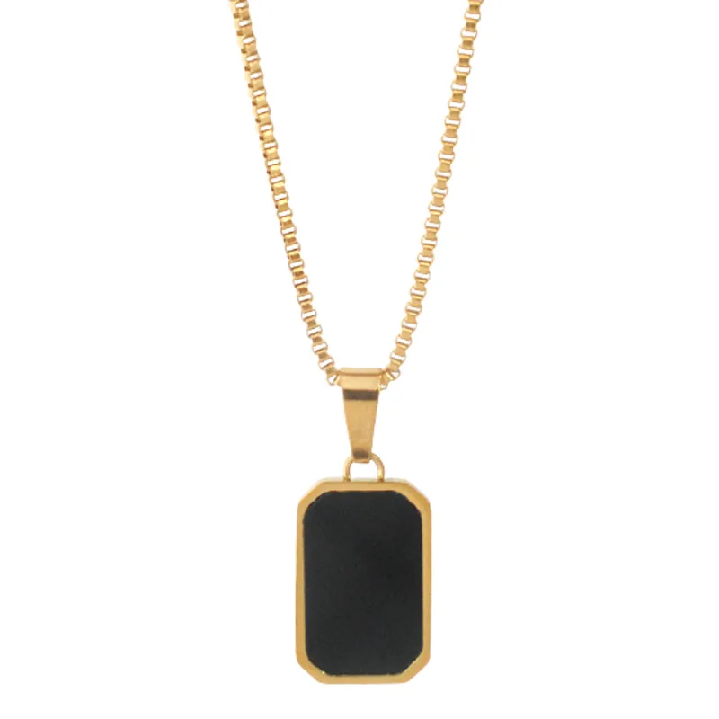 Stainless Steel Minimalist Rectangular Pendant Korean Black Epoxy Women's Necklace Exquisite Long Jewelry Gifts