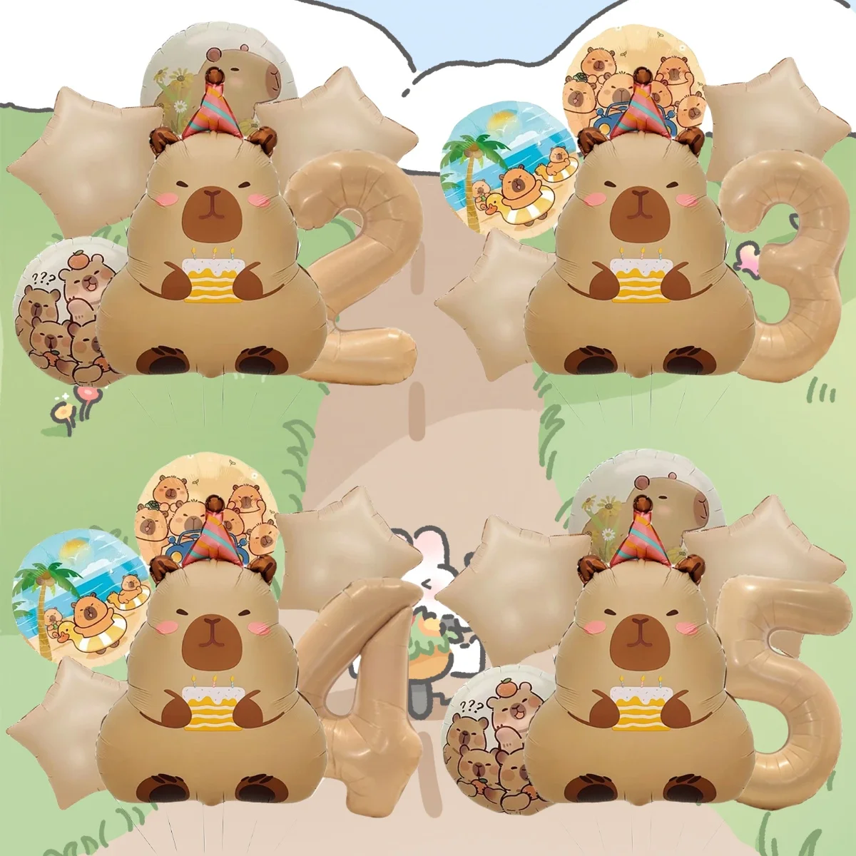 6 Stück Karamell Schokoladenfolie 32 Zoll Nummer Capybara Thema Ballon Tier Geburtstag Party Set Babyparty Globos