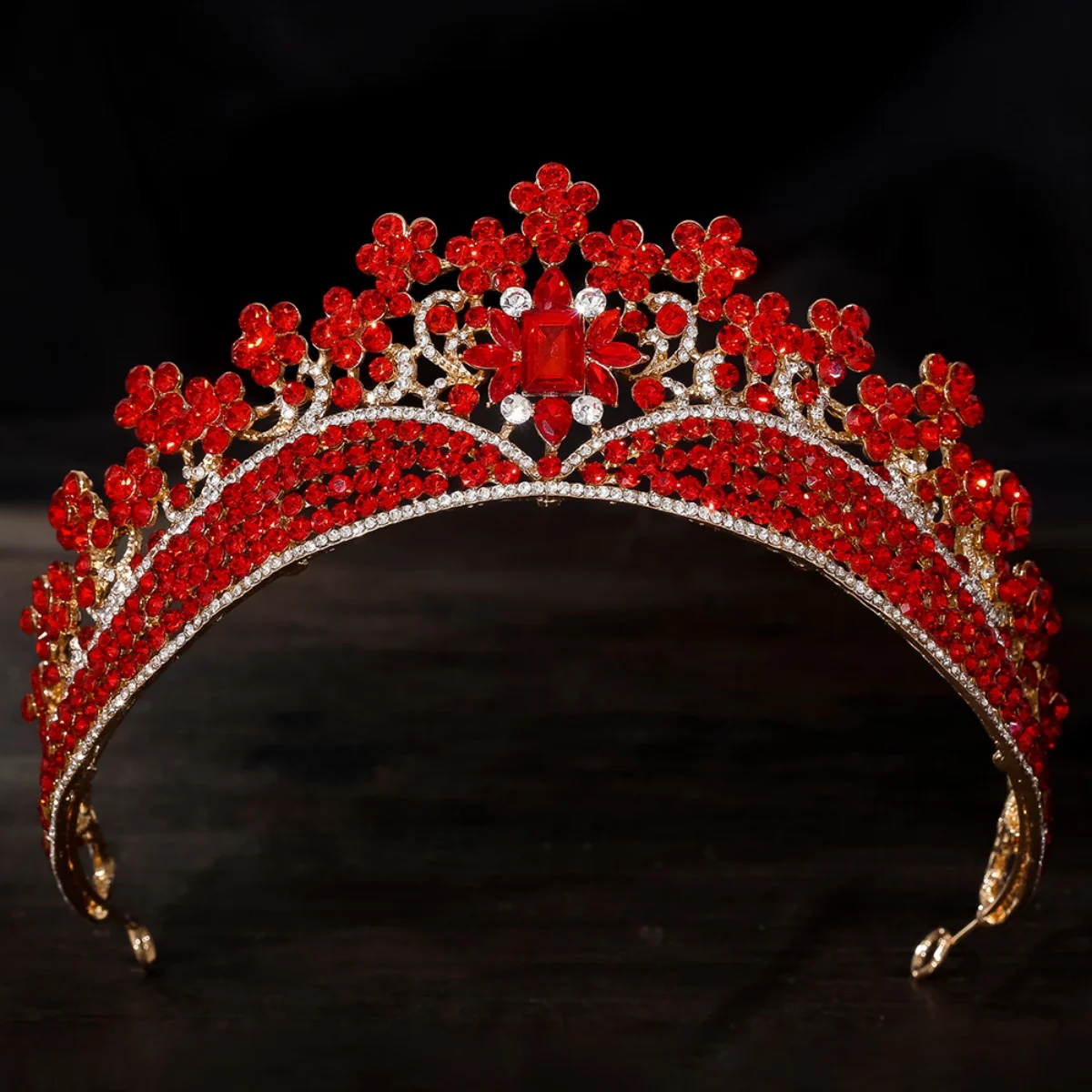 KMVEXO Tiare e corone di lusso con fiori rossi e cristalli per la sposa, corona nuziale, copricapo da principessa, regina, compleanno, ballo di fine anno, gioielli per capelli ﻿