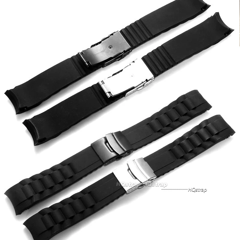 Curved End Silicone Watch Band 20mm 22mm 24mm 26mm 16mm 18mm Sport Strap Wrist for Men Women Waterproof Bracelet Folding Buckle