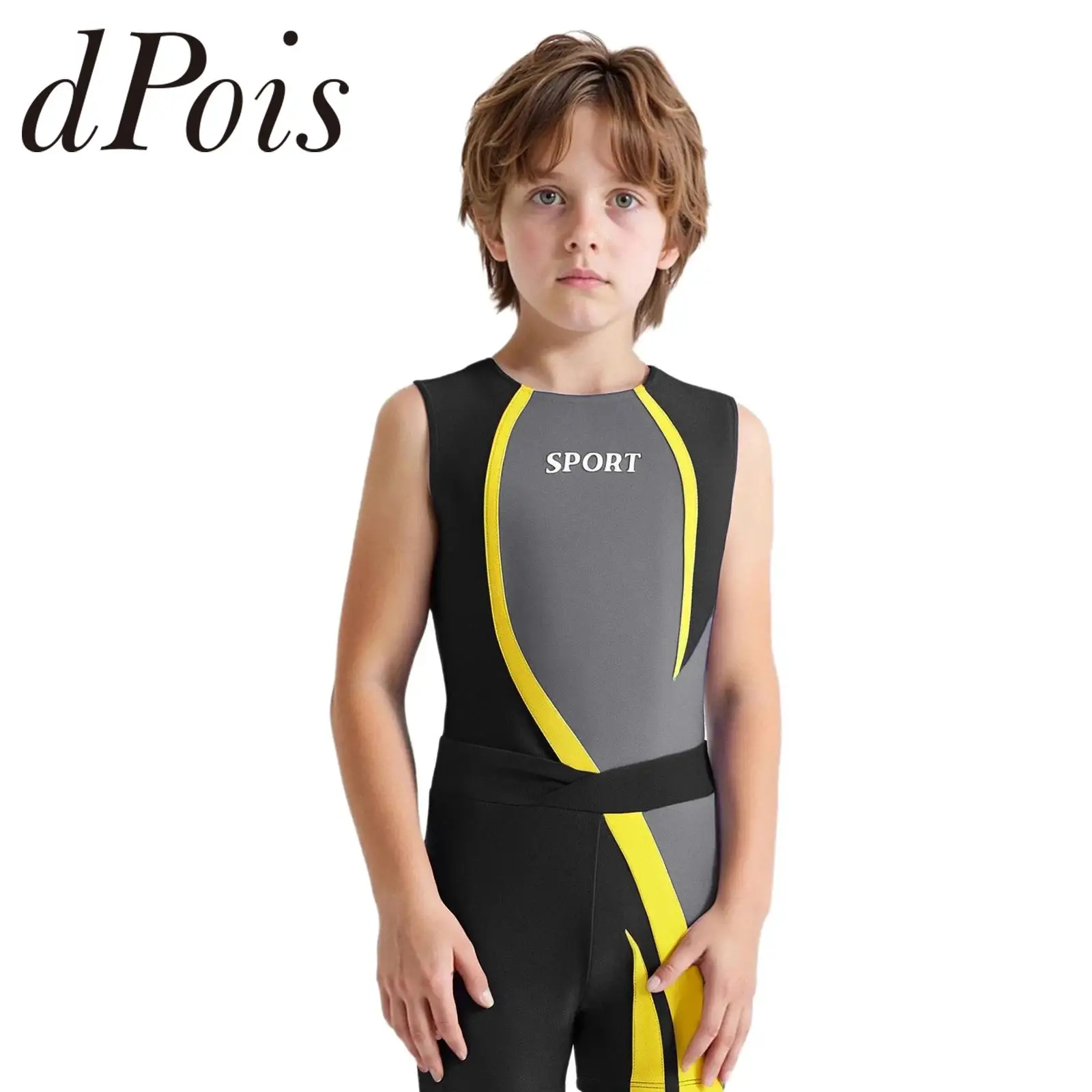 Children Sport Set Color Block Ballet Outfit Gym Suits Boys Athletic Bodysuits Kids Dance Costume Gymnastics Leotard + Shorts