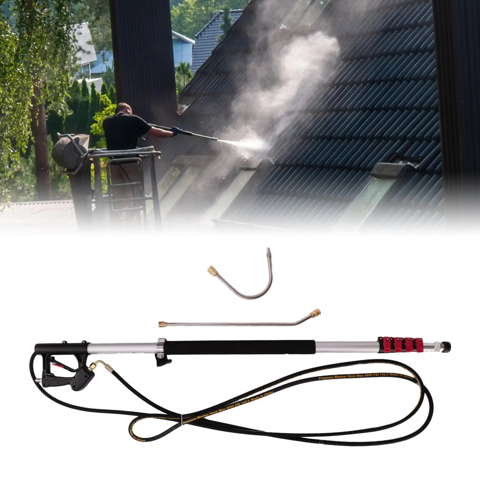 Telescoping Pressure Washer Wand Part Pressure Washer Sprayer Gutter Cleaner for Roofs Window Lawn Car Washing Surface Cleaning