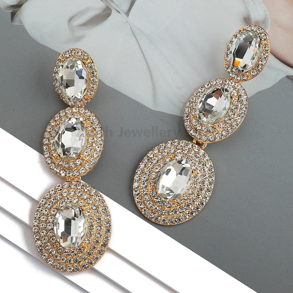 Modern Fashion Elegant Multiple Round Metal Full Crystal Dangle Earrings For Women 2025 Luxury Jewelry Vintage Ear Accessories