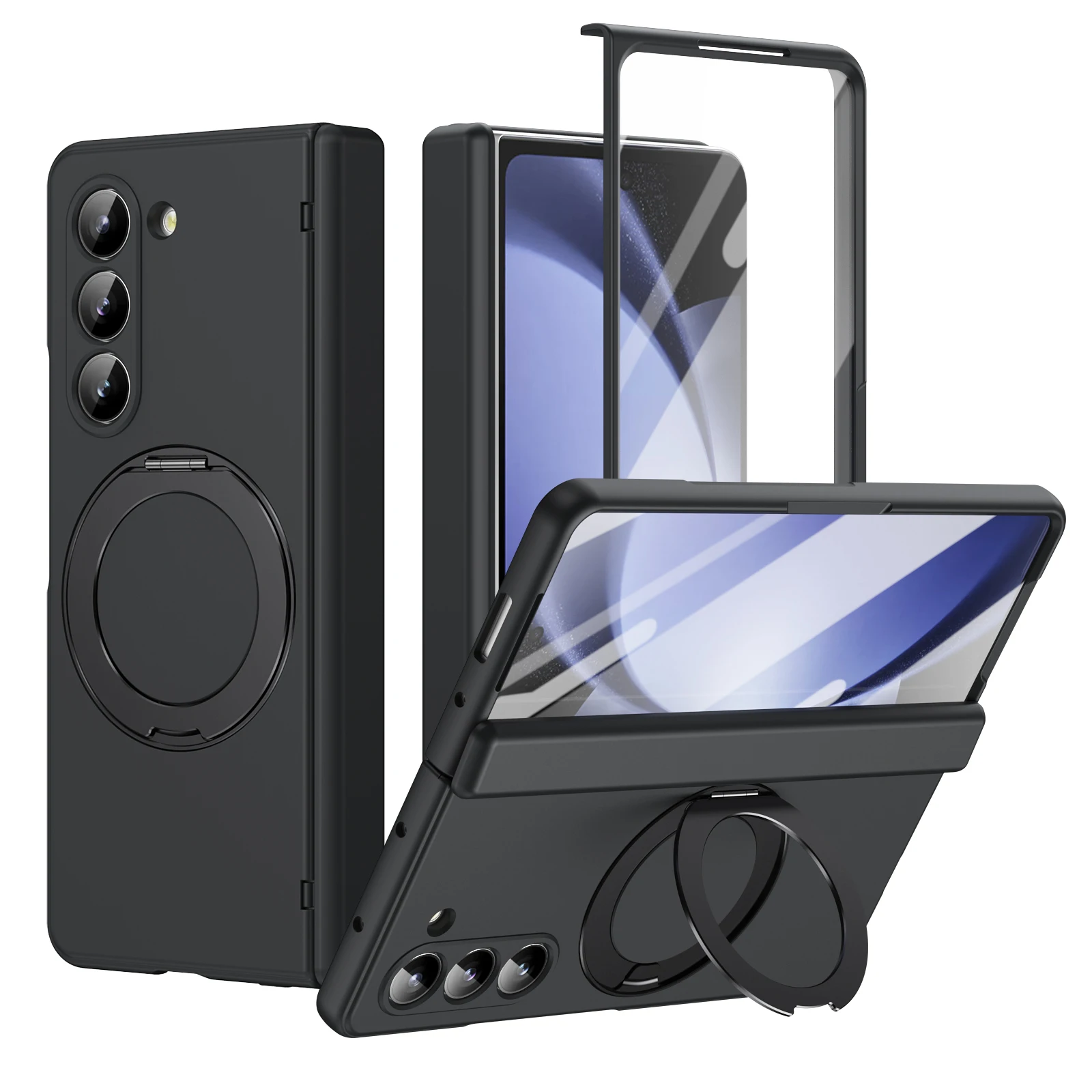 Tempered Glass Film Magnetic Ring Case for Samsung Galaxy Z Fold 7 6 5 Fold7 Fold6 Fold5 Full Coverage Cover
