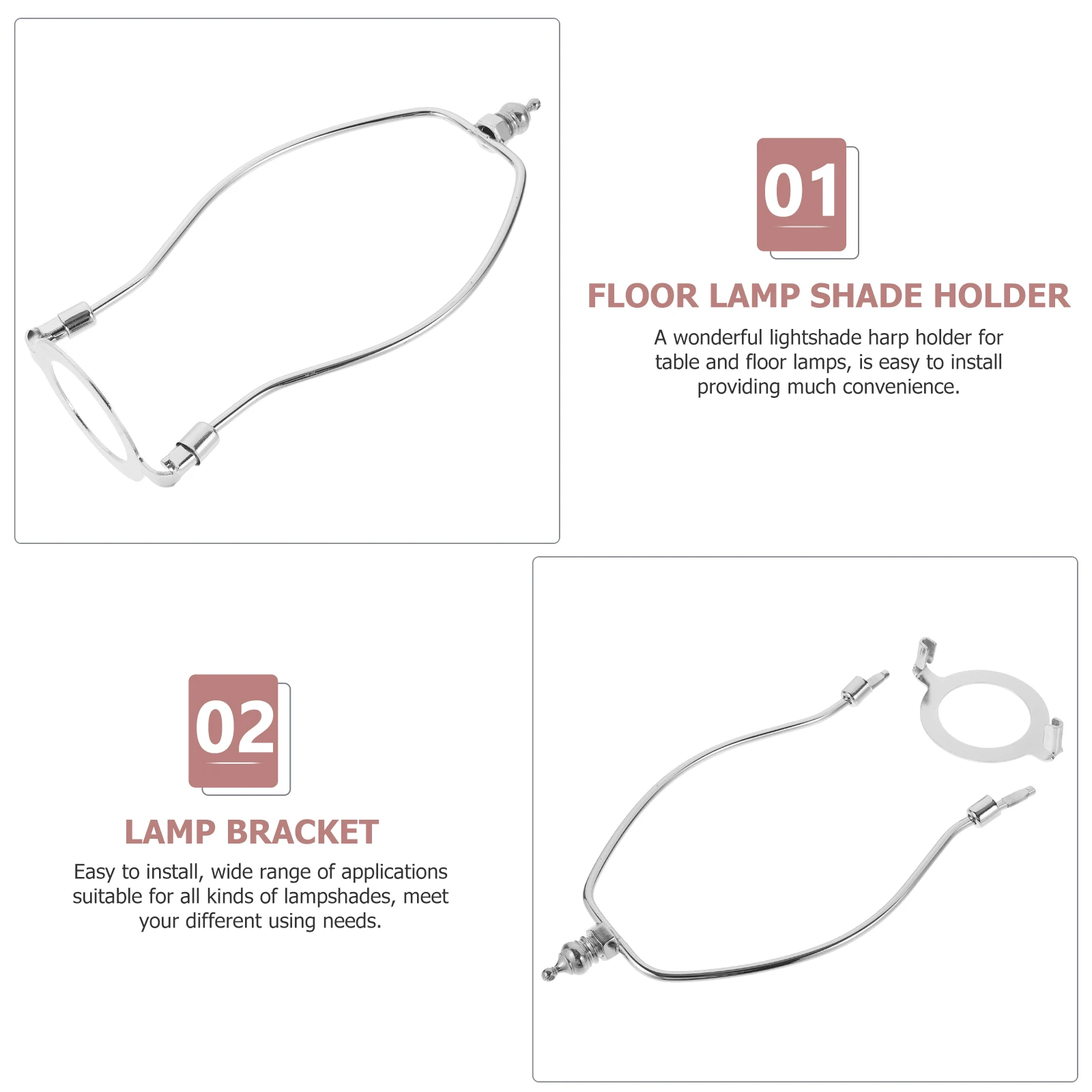 

2pcs Floor Lamp Shade Bracket E27 8 Inch Hole 41MM Chrome Metal Durable Rust Proof Easy Install Lamps Parts Socket