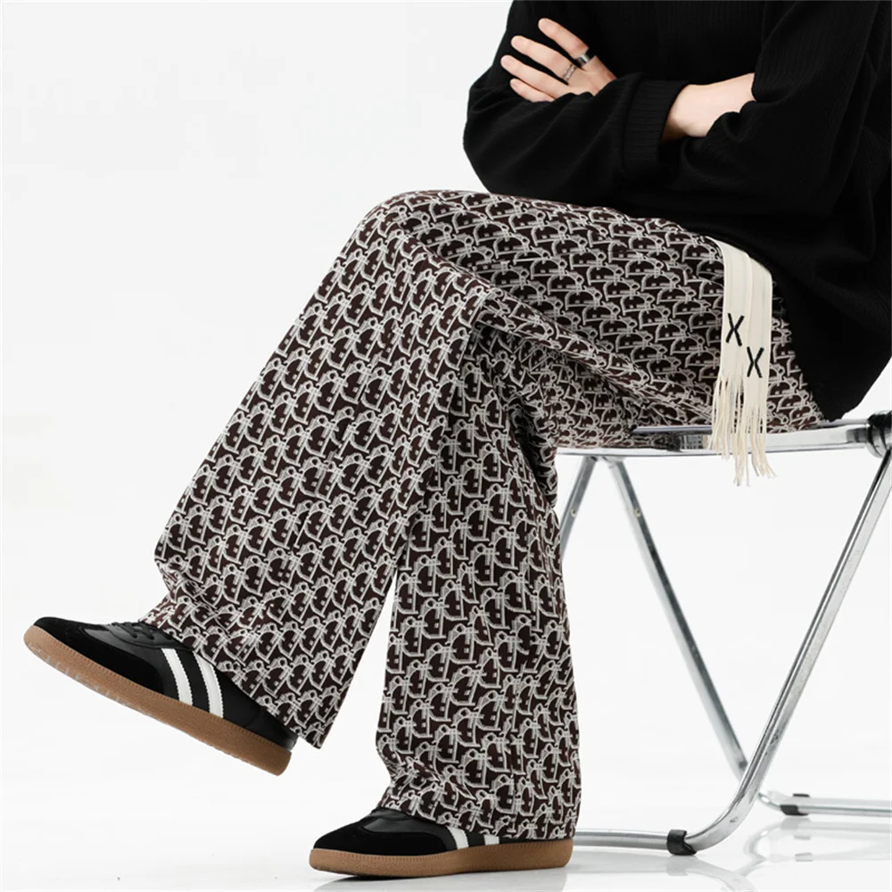 

Брюки с буквенным принтом в американском стиле, мужские весенне-осенние винтажные свободные драпированные спортивные штаны, мужские универсальные модные прямые брюки