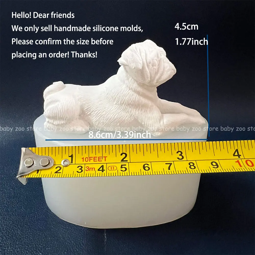 Pug Silicone Mold Pet Dog Plaster Souvenir Mold Seated Pug Epoxy Resin Animals Mold Puppy